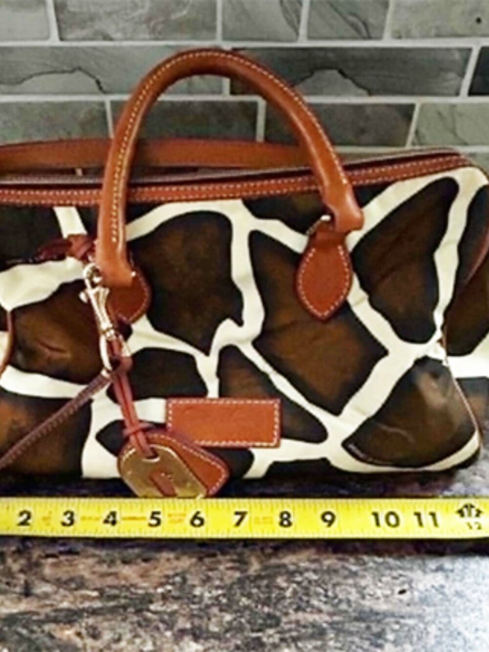 Dooney & Bourke Brown and Cream Giraffe-Print Satchel - Picture 5 of 8